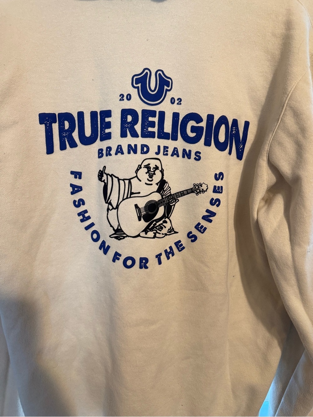 True Religion Cream Zip Up Hoodie XL | Big Logo Graphic Streetwear